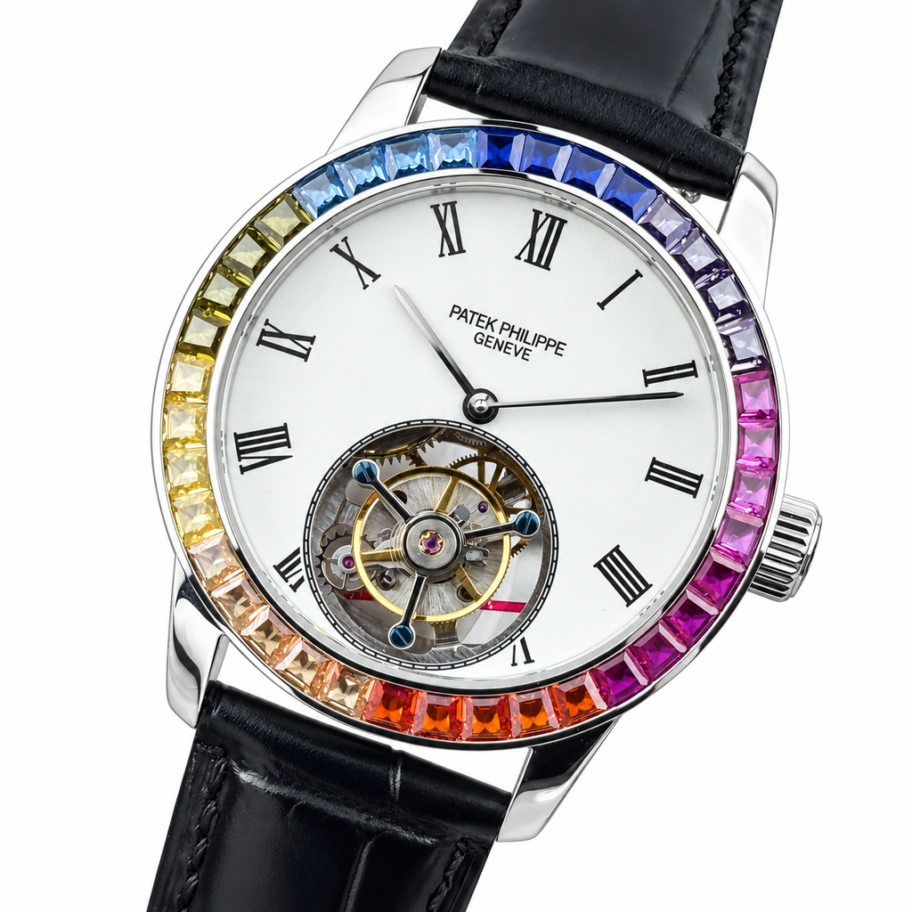 Patek Philippe White Gold Calatrava Tourbillon Rainbow White Dial