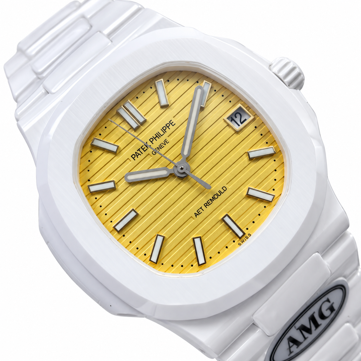 Patek Philippe White Ceramic Nautilus Yellow Dial AMG Edition