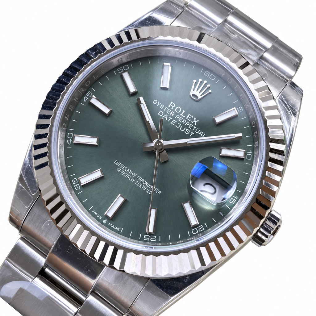 Rolex Steel Datejust Mint Green Fluted Bezel Watch