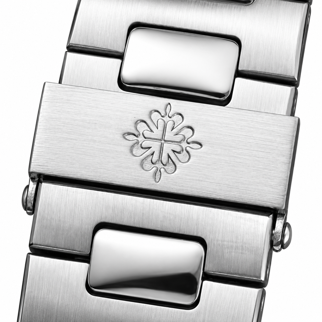 Patek Philippe Nautilus Steel Pink Sapphire Baguette Bezel White MOP Dial 40mm