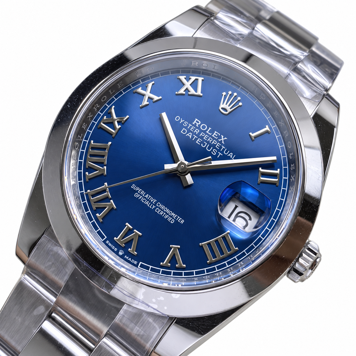 Rolex Steel Datejust Blue Roman Dial Watch