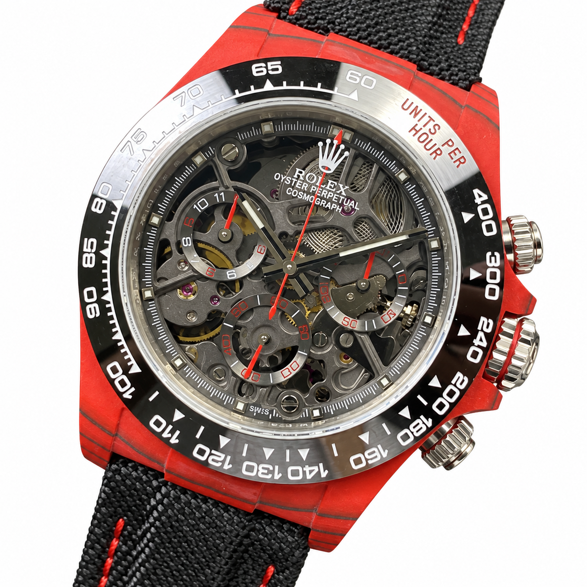 Rolex DiW Daytona Red Carbon Skeleton Watch