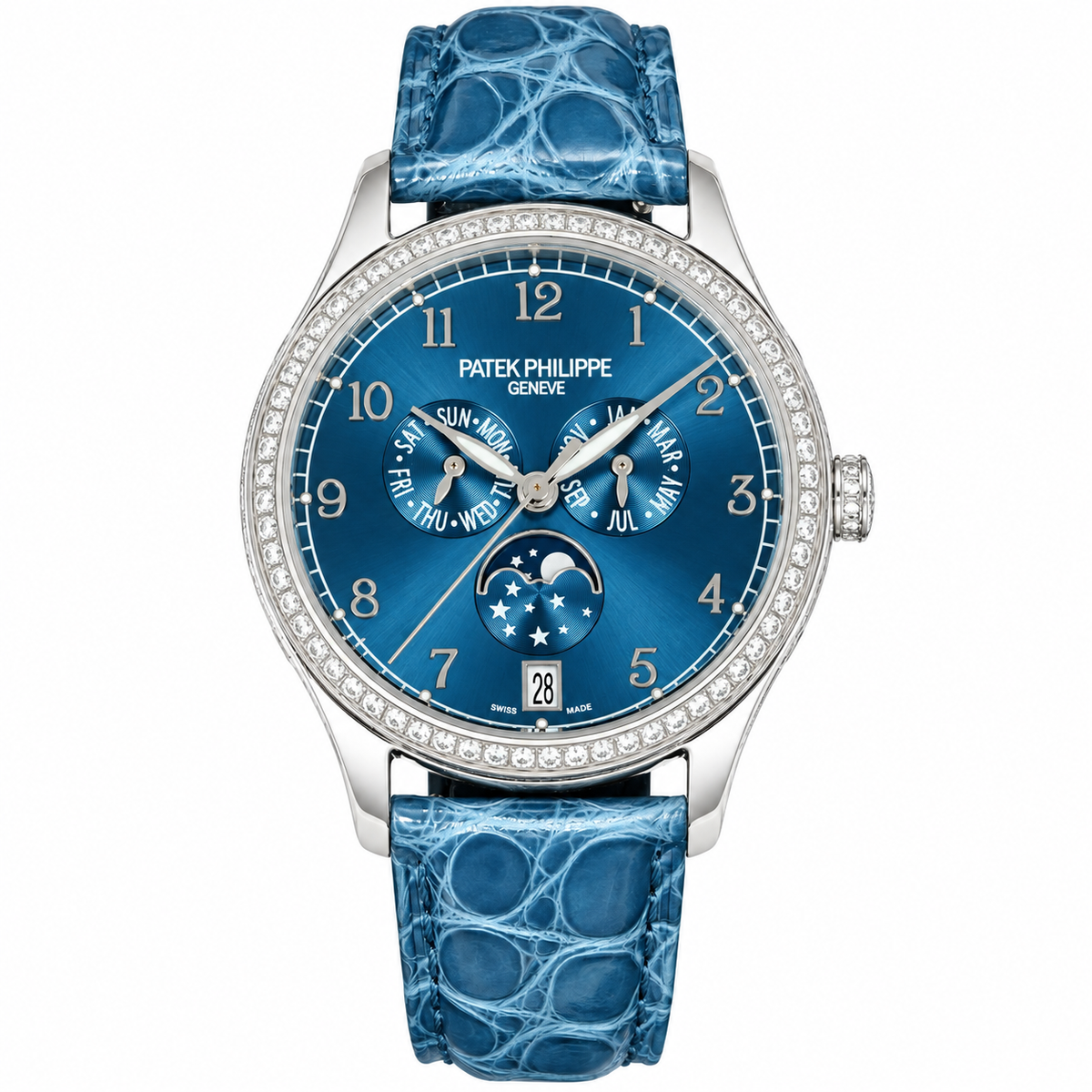 Patek Philippe White Gold Annual Calendar Diamond Blue Dial Star Moon Phase