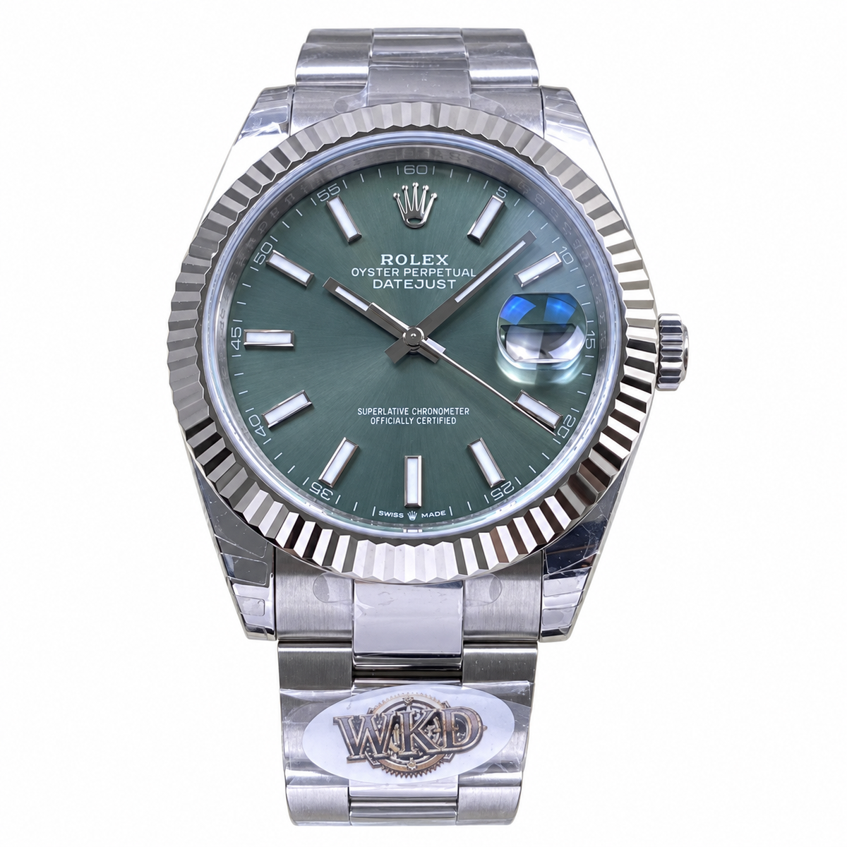 Rolex Steel Datejust Mint Green Fluted Bezel Watch