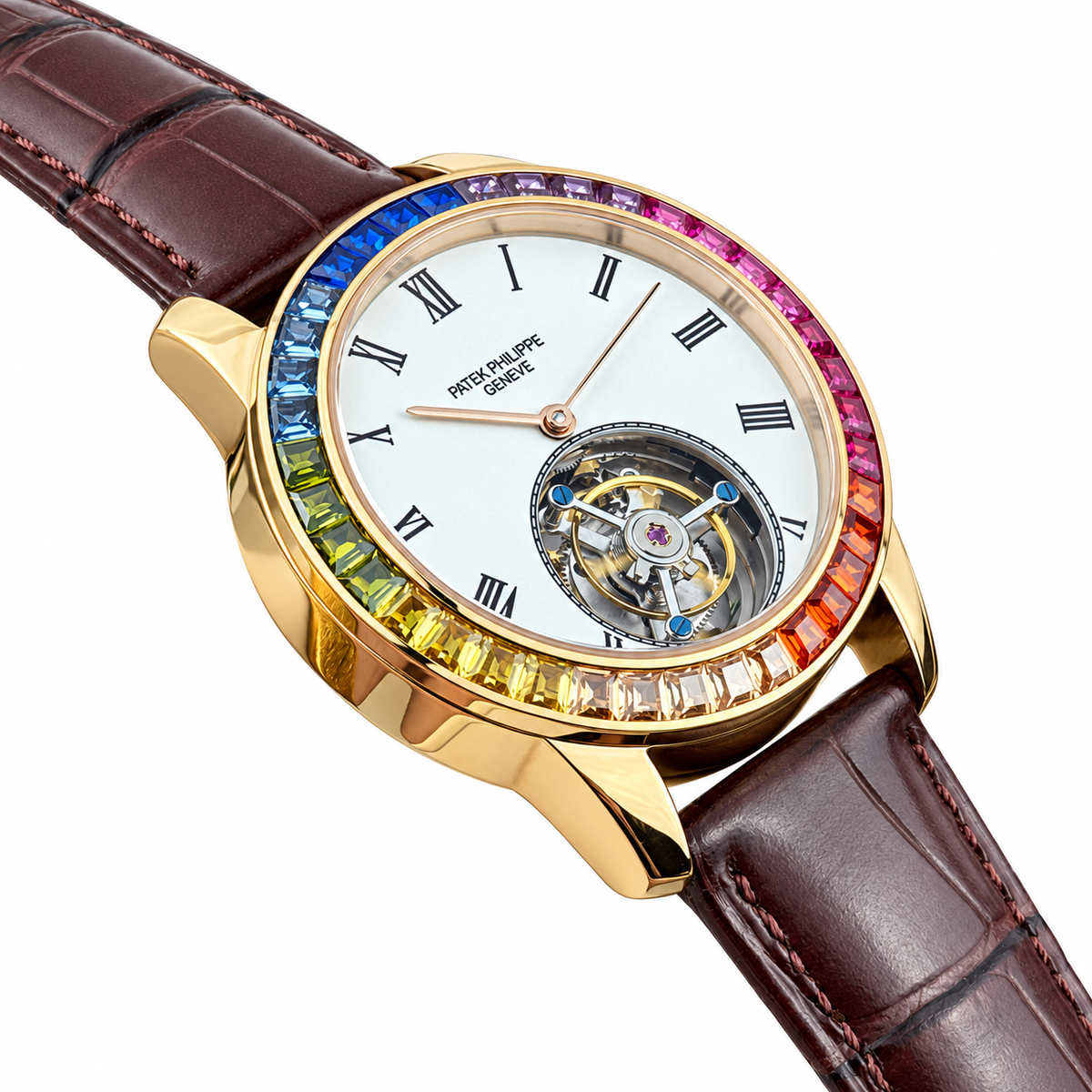 Patek Philippe Rose Gold Calatrava Tourbillon Rainbow White Dial