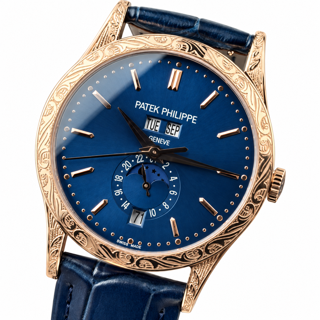 Patek Philippe Annual Calendar Moon Phase 38.5mm Rose Gold Blue Dial