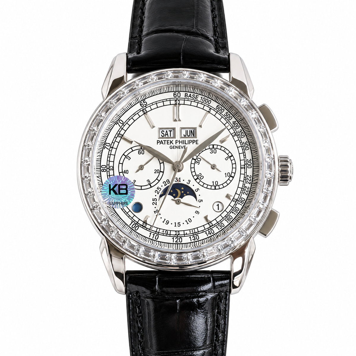 Patek Philippe Grand Complication Perpetual Calendar Chronograph 41mm White Gold Sapphire Pushers Diamond Bezel