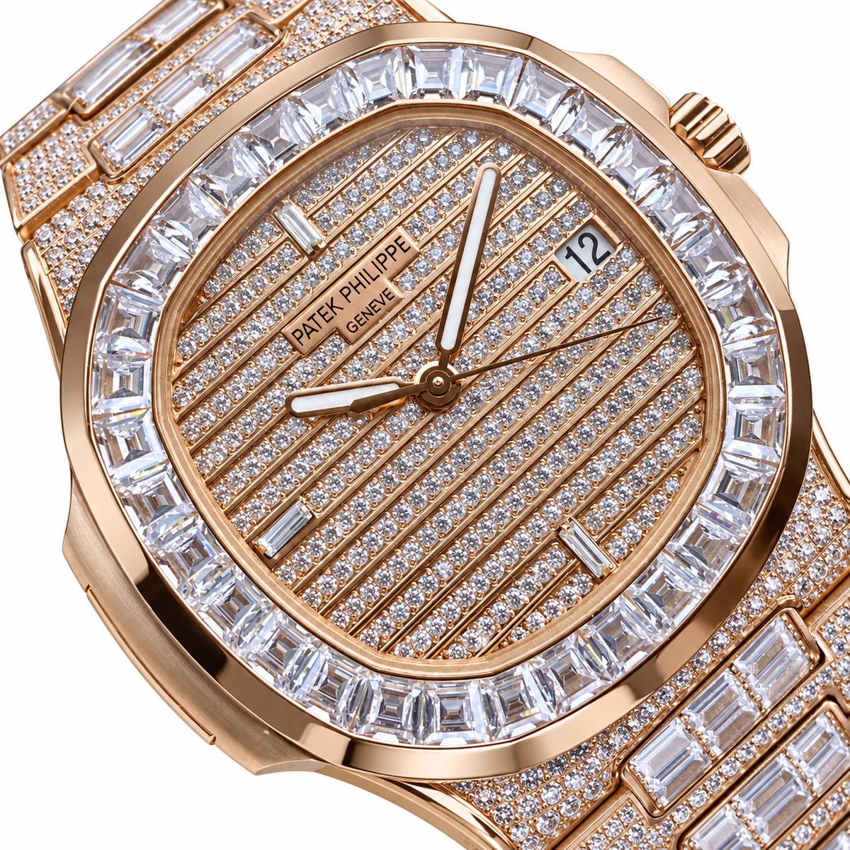 Patek Philippe Rose Gold Nautilus Full Diamond Bracelet