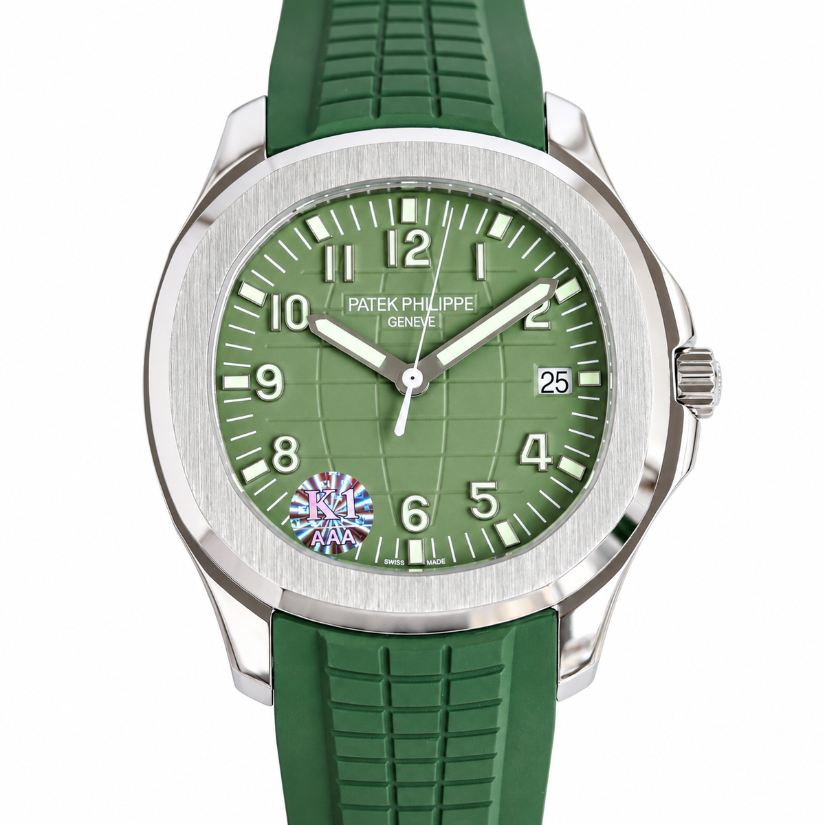 Patek Philippe White Gold Aquanaut Olive Green Dial Date