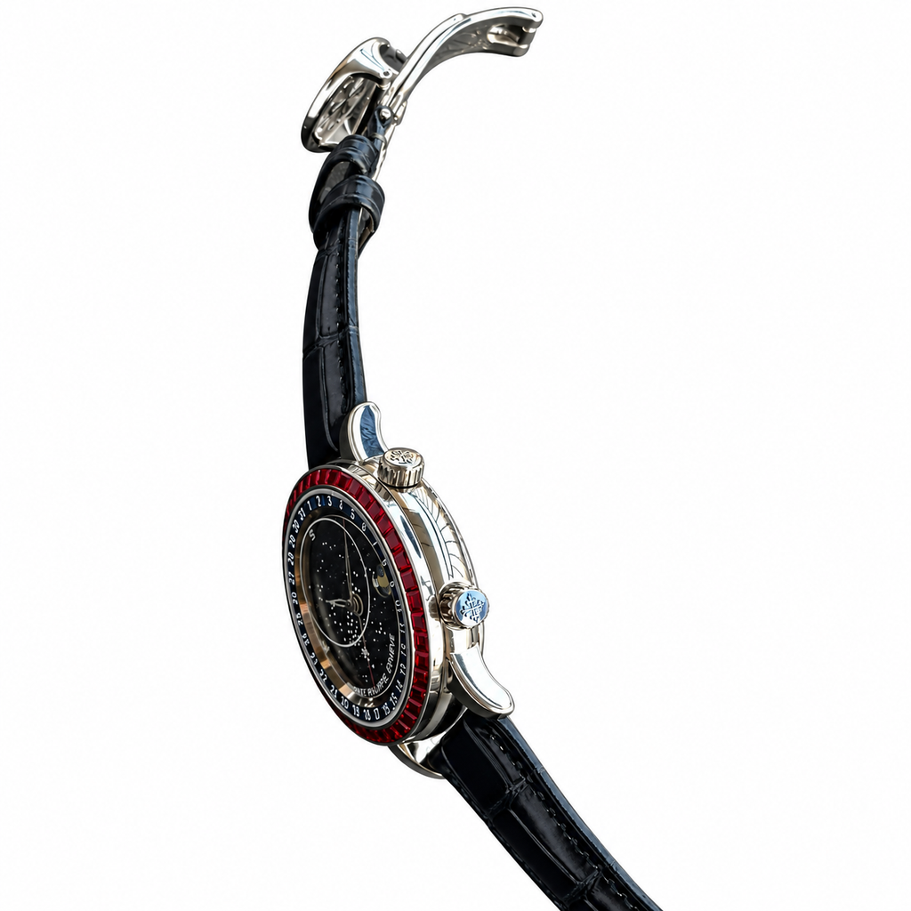 Patek Philippe White Gold Sky Moon Celestial Ruby Bezel Blue Dial