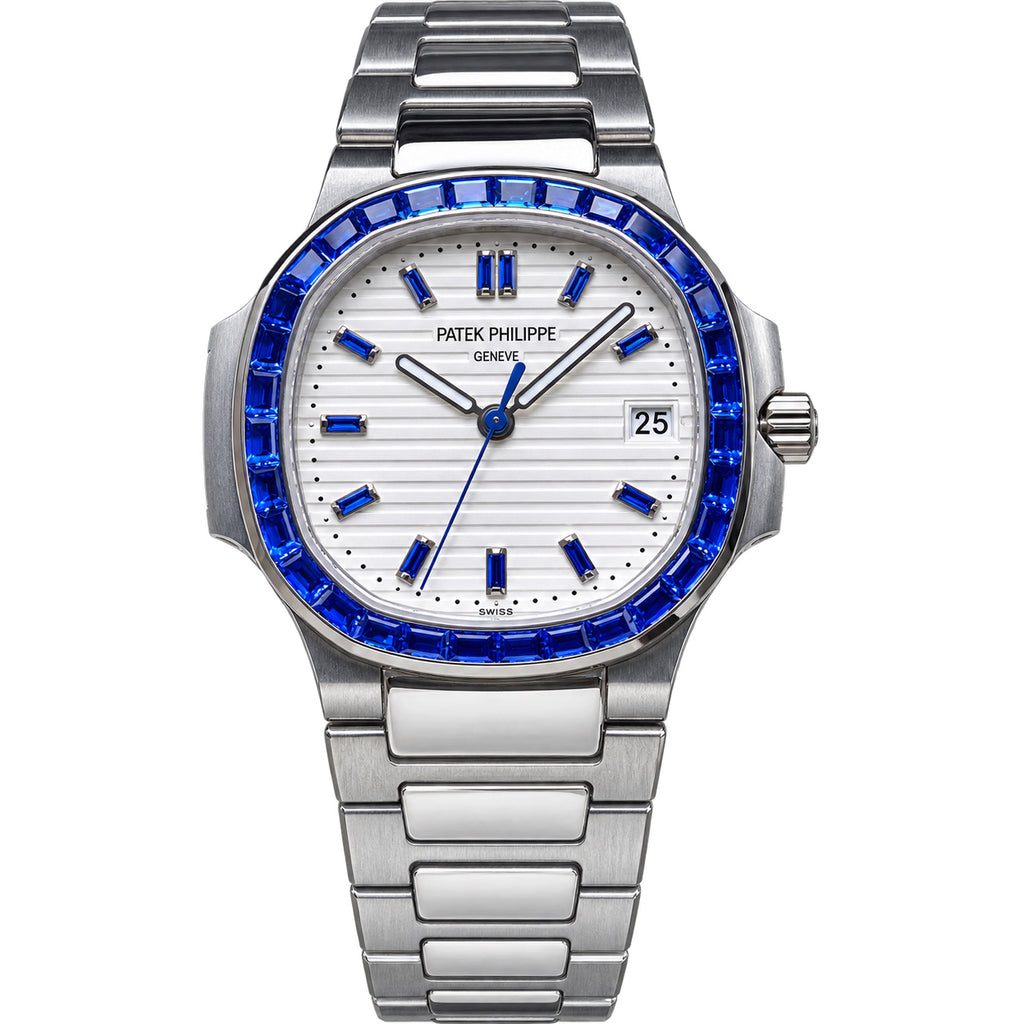Patek Philippe Nautilus Steel Sapphire Baguette Bezel White Dial 35mm