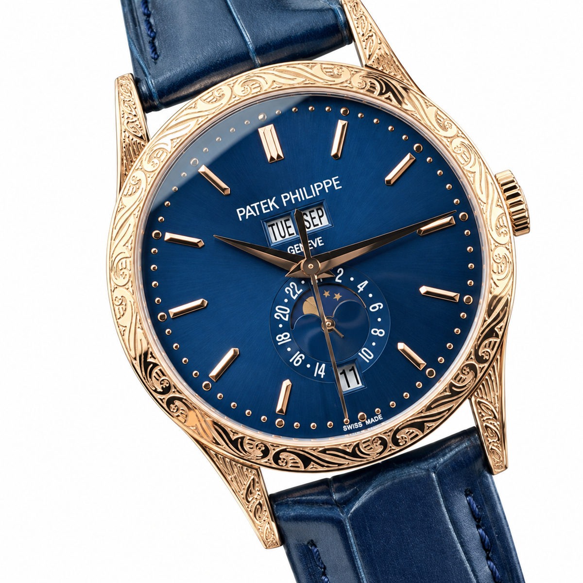 Patek Philippe Annual Calendar Moon Phase 38.5mm Rose Gold Blue Dial