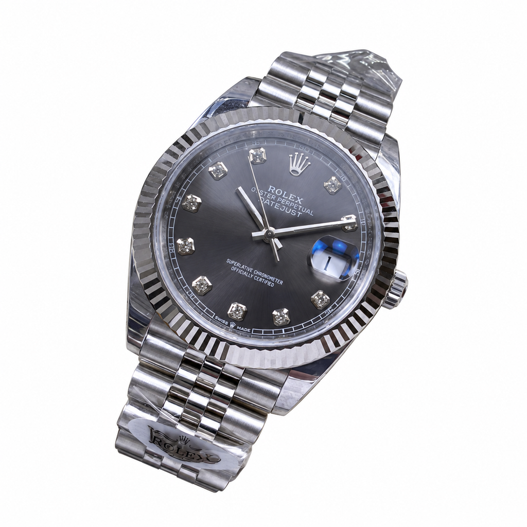 Rolex Steel Datejust Slate Diamond Dial Watch
