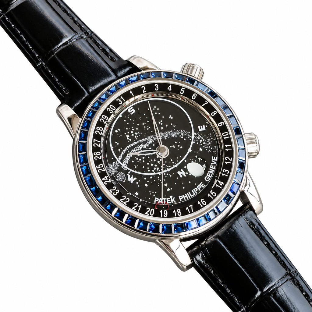 Patek Philippe White Gold Sky Moon Celestial Blue Sapphire Bezel