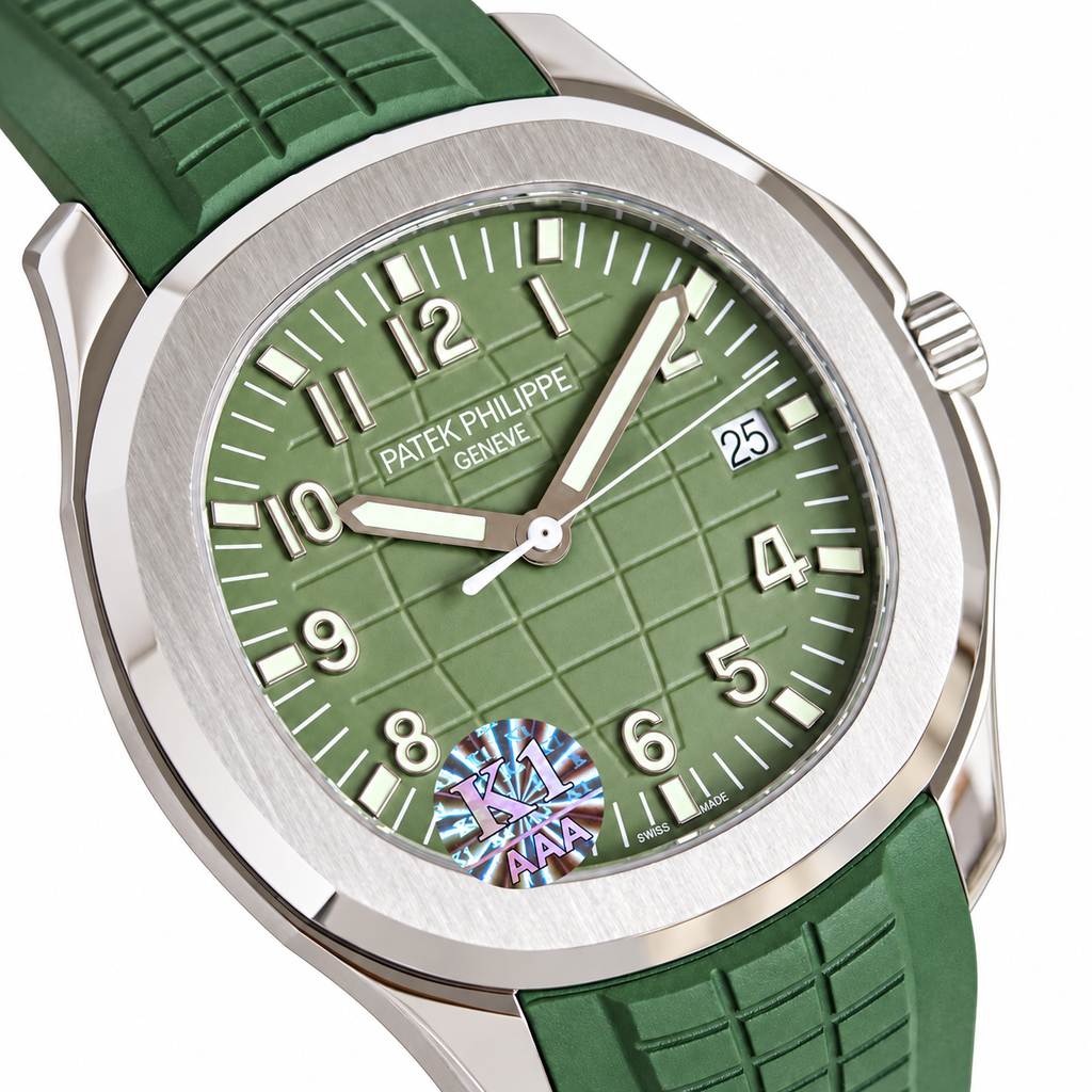 Patek Philippe White Gold Aquanaut Olive Green Dial Date