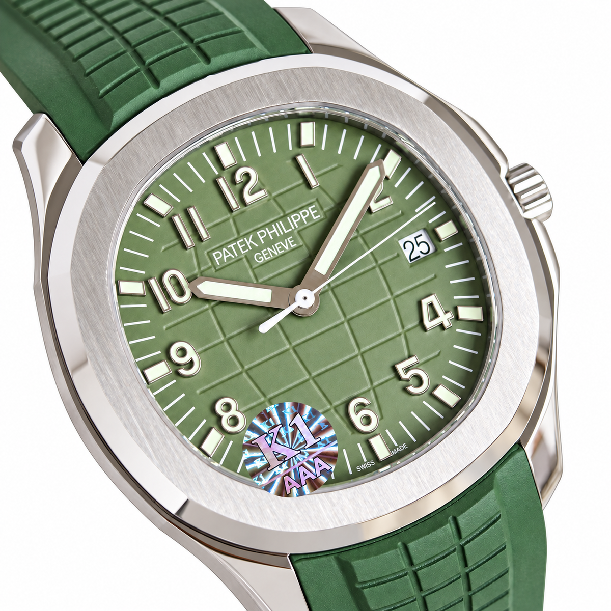 Patek Philippe White Gold Aquanaut Olive Green Dial Date