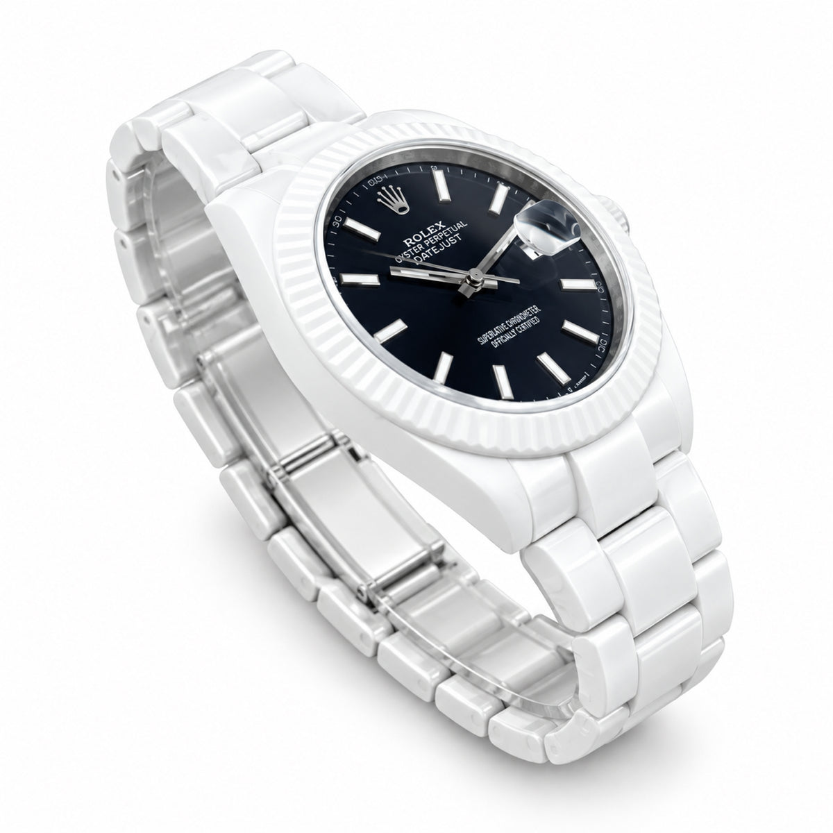 Rolex Datejust Full White Ceramic Black Dial Watch