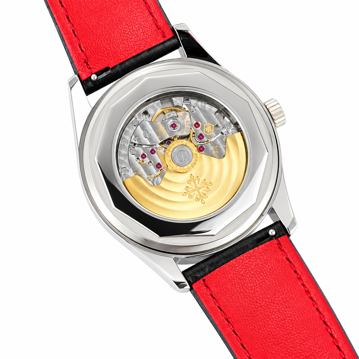 Patek Philippe Calatrava Date 40mm Steel Black Dial Red Accent Rubber Strap