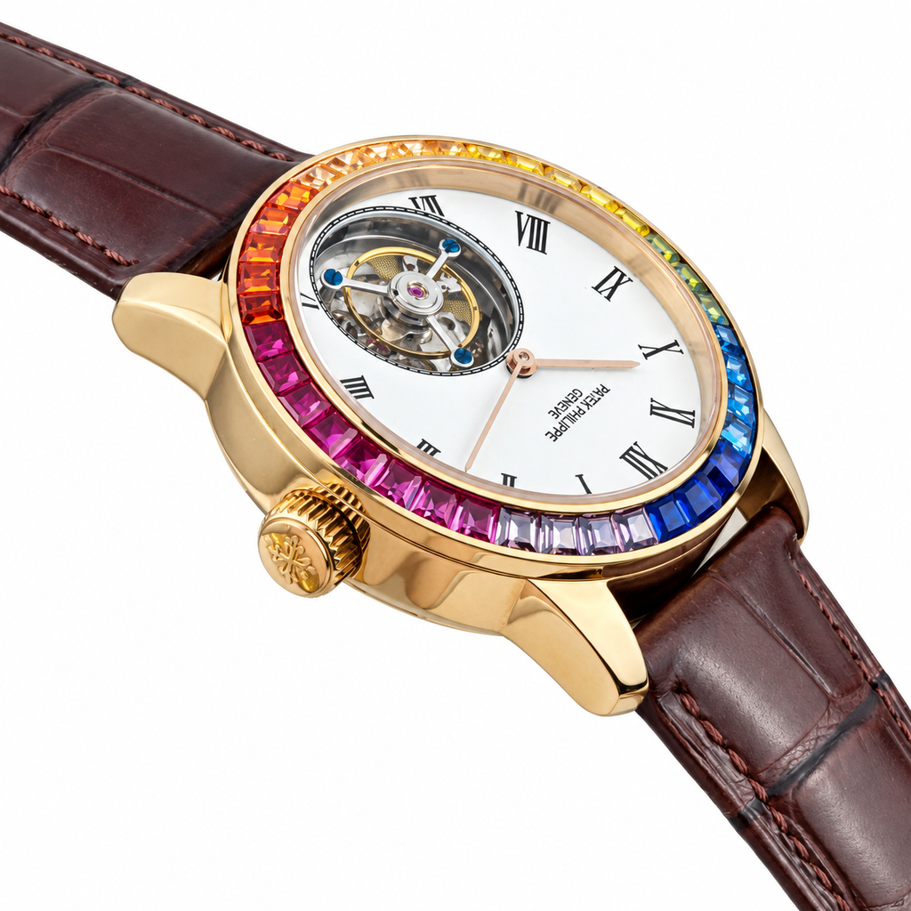 Patek Philippe Rose Gold Calatrava Tourbillon Rainbow White Dial