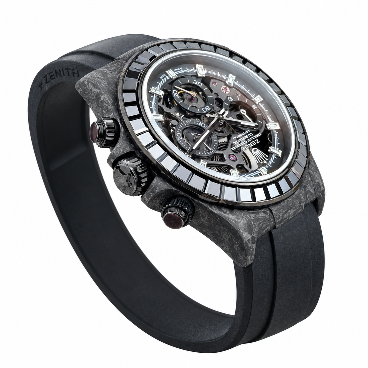 Rolex DiW Daytona Black Carbon Baguette Skeleton Watch