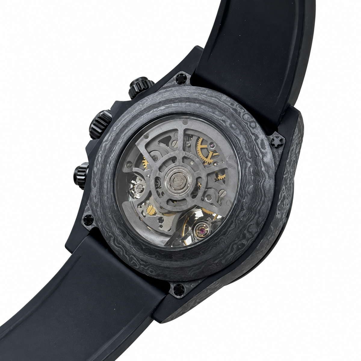 Rolex DiW Daytona Black Carbon Baguette Skeleton Watch